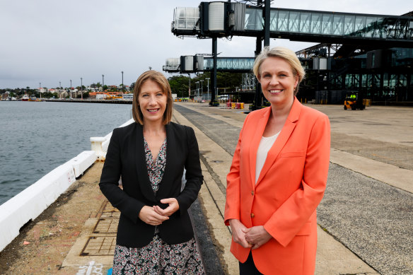 NSW Transport Minister Jo Haylen and federal Environment Minister Tanya Plibersek at White Bay Cruise Terminal. 