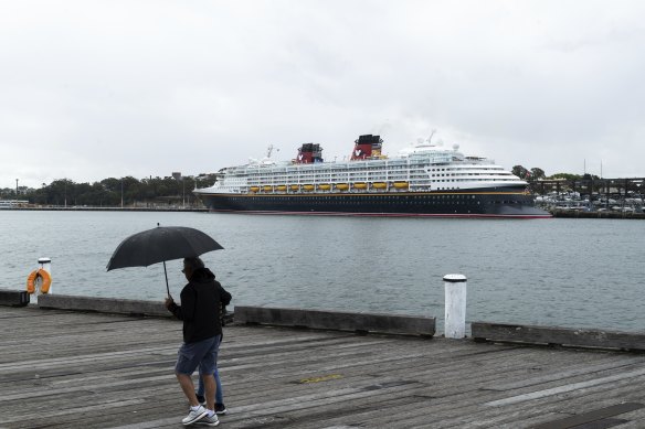 The Disney Wonder cruise ship docked at White Bay last October. 