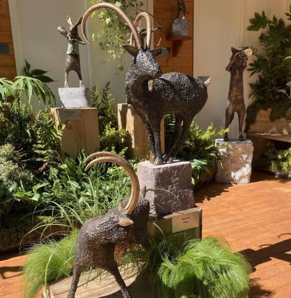 Sculptures by Donnacha Cahill at the Chelsea Flower Show 2024 display.