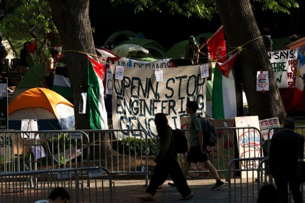 An anti-Israel encampment set up at the University of Pennsylvania on April 30, 2024.